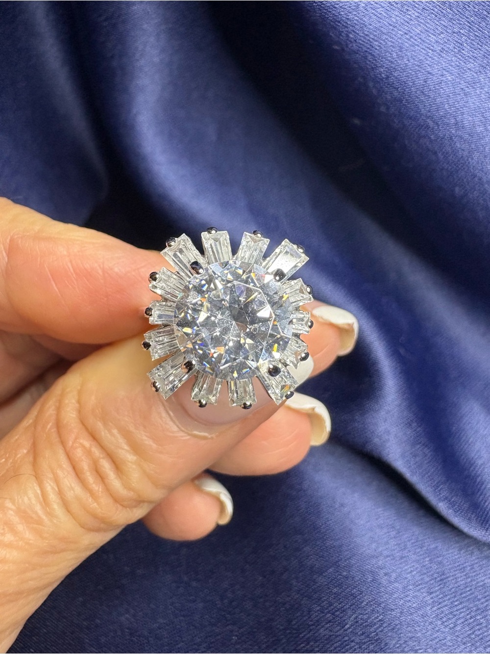 Ring 925 Sterling Silver Cubic Zirconia Starburst Cocktail Sparkling - Picture 7 of 11